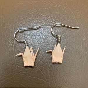 Mini Origami Crane Paper Earrings, Peach Color, Handmade-Brand New!